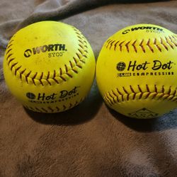 Lot of 2 WORTH HOT DOT Slowpitch Softballs ASA .52 Core 300. 1