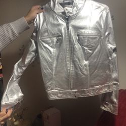 Metallic Real Leather Jacket 