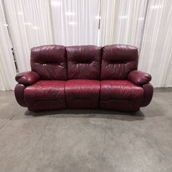 Best Home Furnishings Burgundy Leather Reclining Sofa, 86 Inch Three-Seat Dual Recliner, Made in USA
