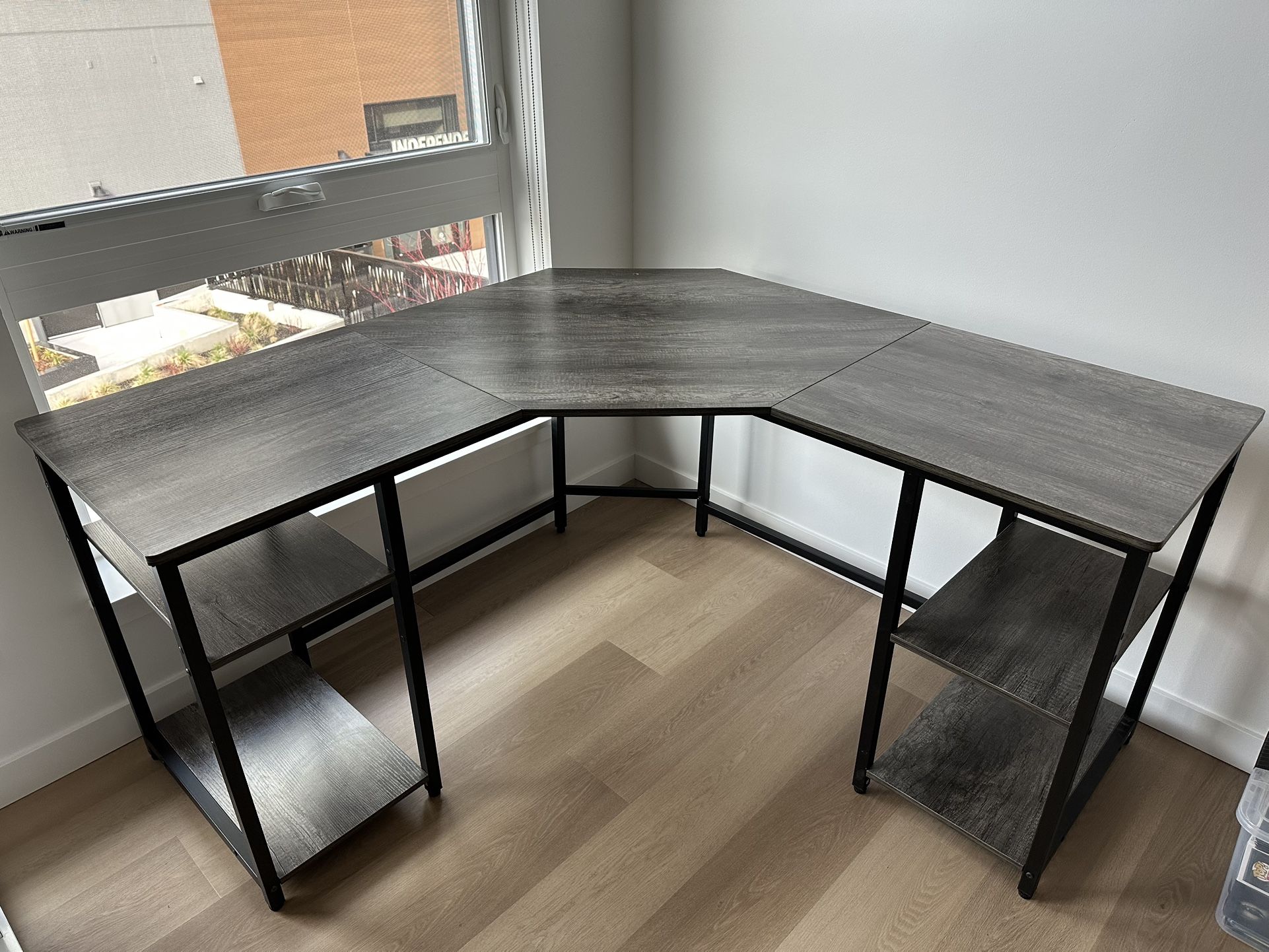 Wooden L Corner Desk With Shelves