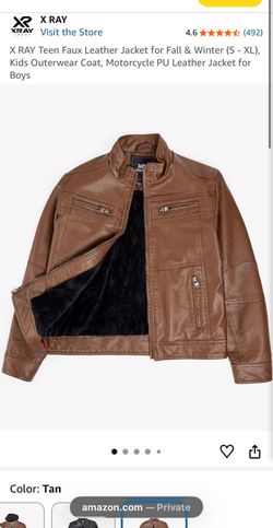 X RAY Faux Leather Jacket for Fall & Winter (S - XL), Kids Outerwear Coat, Motorcycle PU Leather Jacket