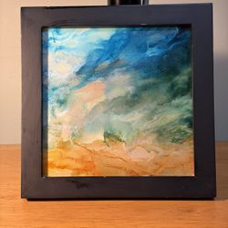 7 Inch Wood Framed Artist Painted Ceramic Tile