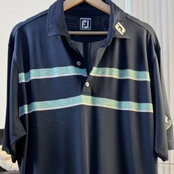 FootJoy Athletic Fit Golf Polo Shirt XL Fort Lauderdale CC Navy Blue Striped