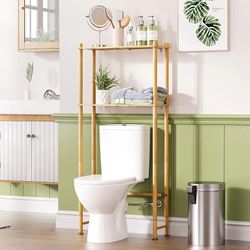 Bamboo Over The Toilet Storage Shelf, 2-Tier Over Toilet Organizer Rack, Freestanding Above Toilet Shelf for Bathroom, Laundry, Space Saver, Natural