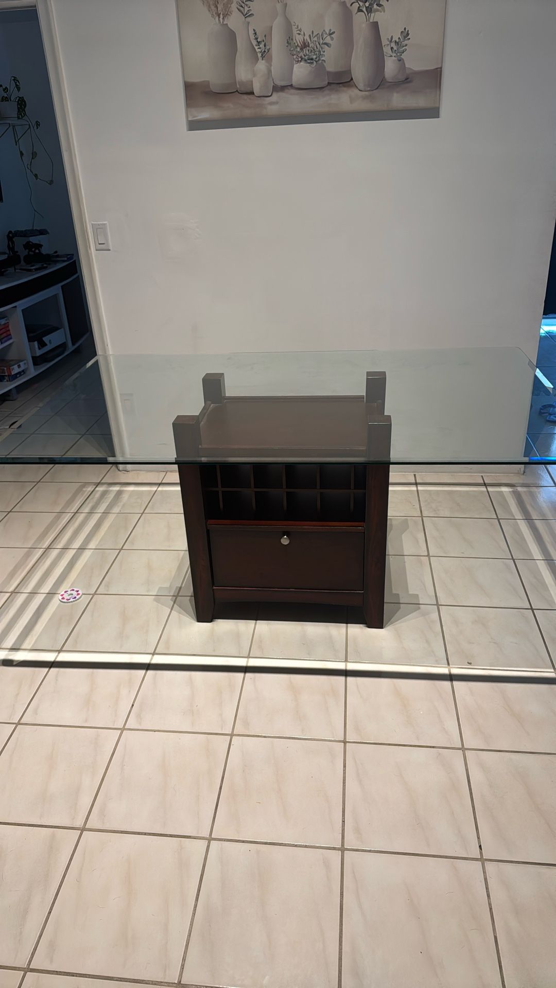 Dinner Table, Wood, Built In Wine Rack.