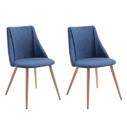 SMEG Dark Blue Industrial Dining Chair with Oak Print and Blue Fabric Open Box