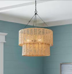 Two-Tier Rattan Woven Pendant Chandelier