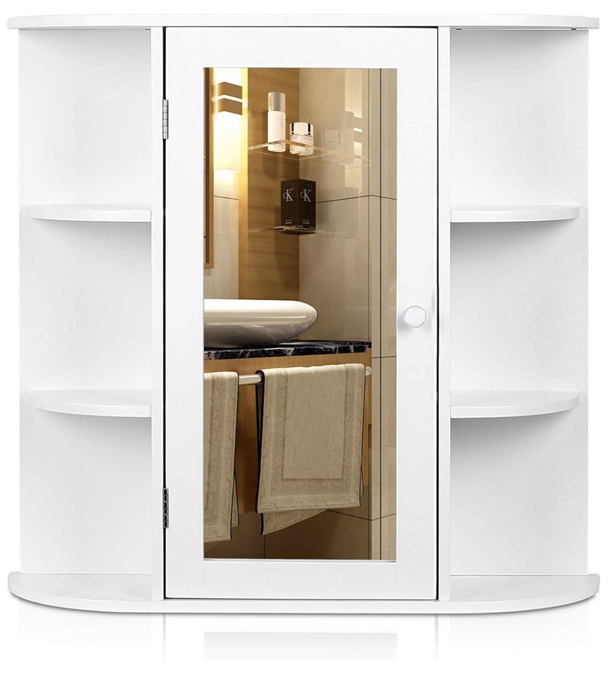 HOMFA Bathroom Wall Cabinet Multipurpose Kitchen Medicine Storage Organizer with Mirror Single Door Shelves,White Finish