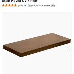 Solid Wood Butcher Block Shelf 24 in. W X 12 in. D X 1.5 in. H in Walnut Stain Hevea UV Finish