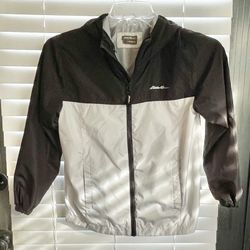 EDDIE BAUER Hooded Youth Jacket - Black /Light Gray- Med (10/12) - Lightweight