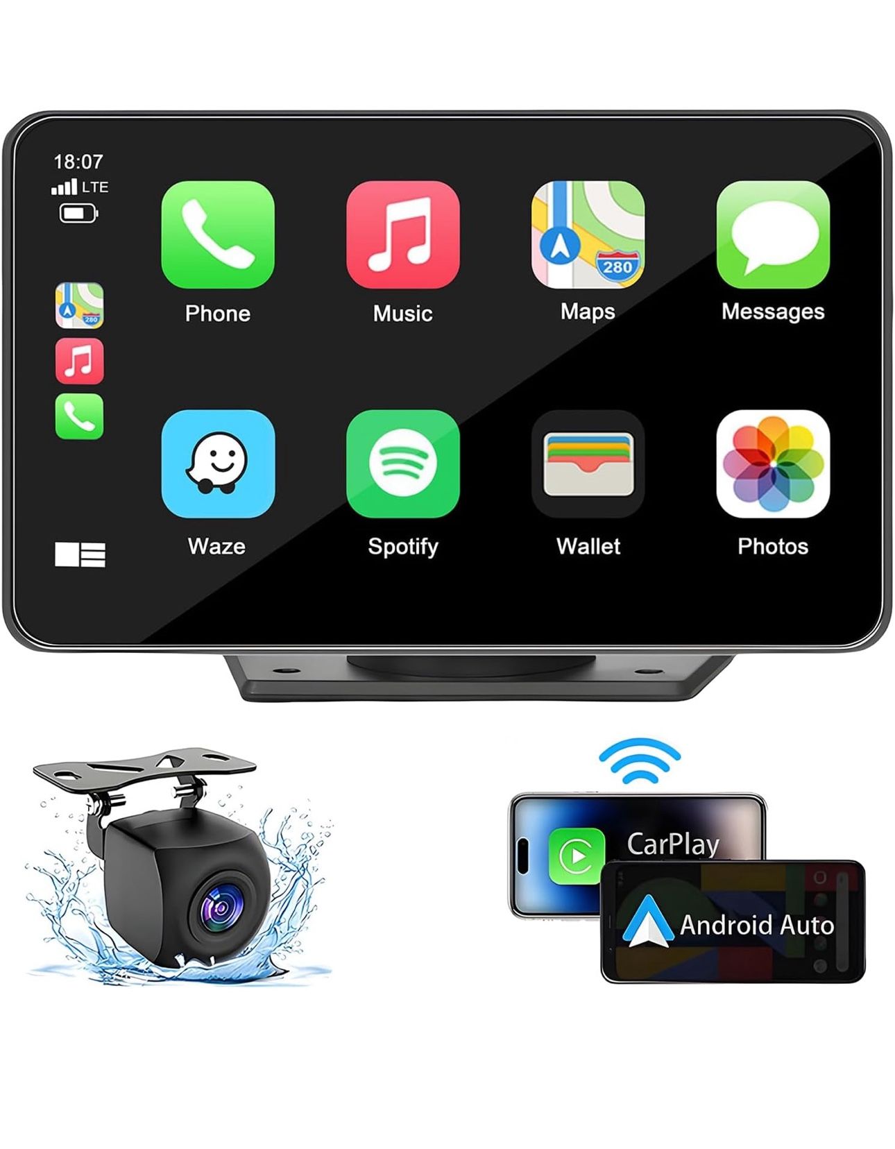 🔥Brand new🔥 7" HD Portable Carplay Wireless Touch Screen Double Din Car Stereo Compatible Apple Carplay and Android Auto with GPS Navigation, Voice 