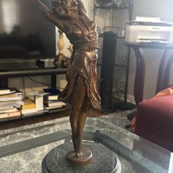 Large Bronze And Marble Art Decor Lady Figurine