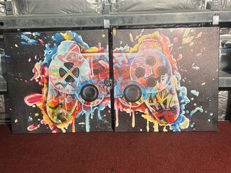 Gaming Controller Graffiti Canvas Wall Art Set