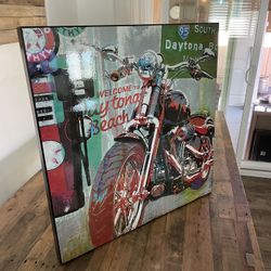 Motorcycle/Mustang/Corvette car vehicle retro art themed high-quality and heavy canvas prints (27” x 27” x 2”) from ZGallerie for Mancave Gameroom.