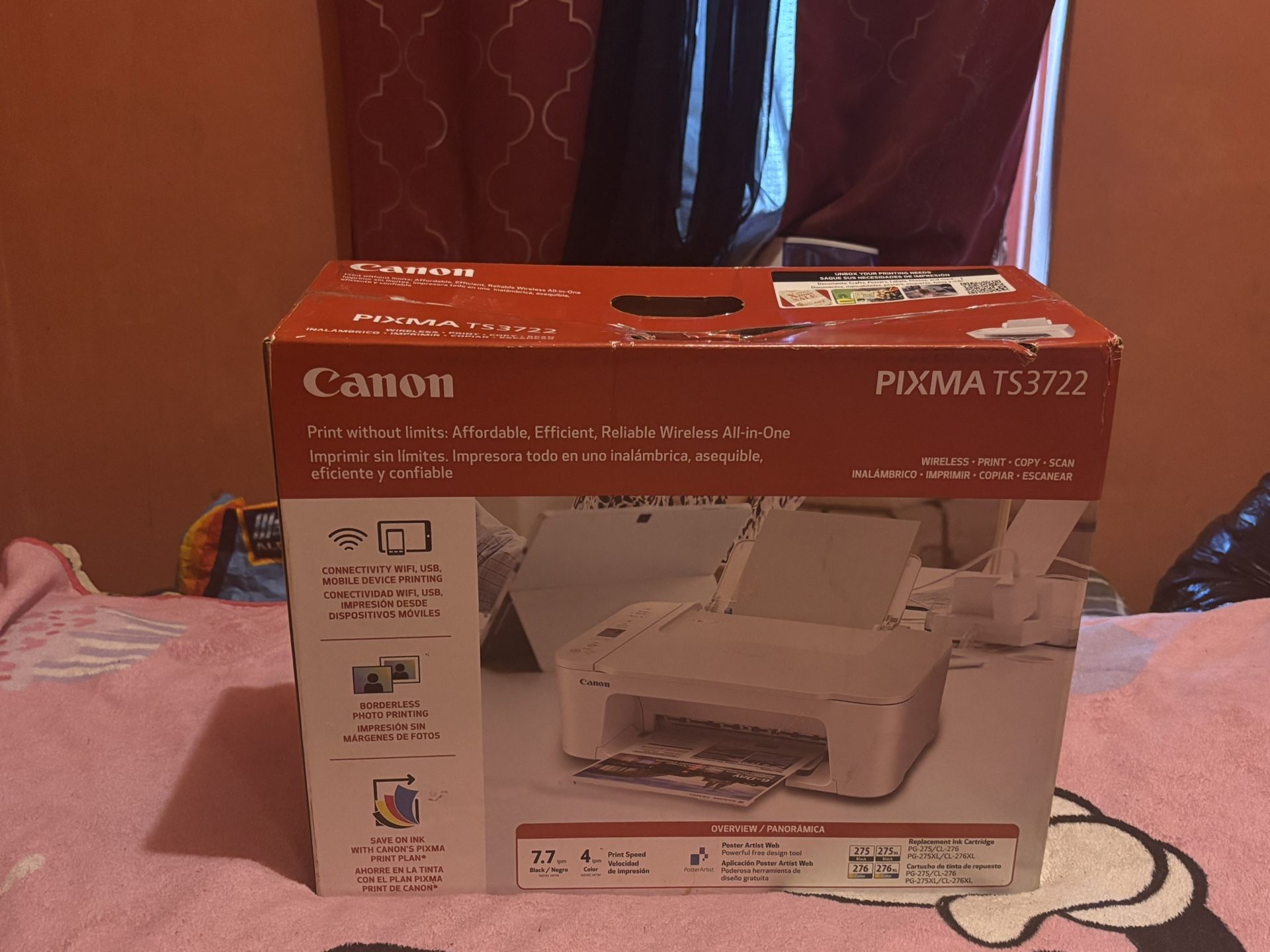 Canon PIXMA 3722 Color Inkjet All-in-One Printer | Print Copy Scan | Wireless | Mobile Printing | Print Up to 7.7 ipm | Up to 60 Sheets Capacity | 1.5
