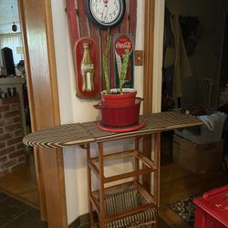 Vintage Ironing Board And Laundry Table With Basket On Rollers  Plant Not Inc. 45”x34”x14”. 