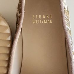 $465 Stuart Weitzman Shoes Size 7 Metallic Woven Espadrille Pipe Catalan Flats