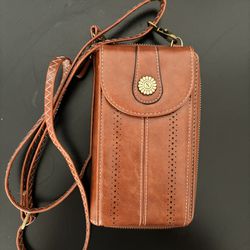 brown leather wallet handbag