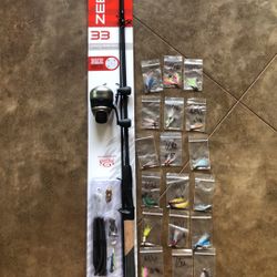 Zebco 33 Bass And Game Fishing Rod With 18 Fly Baits
