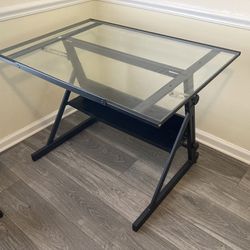 Black Metal and Glass Adjustable Work Table