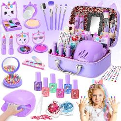 Girls 3+ Years Non-Toxic Kids Makeup & Dress Up Toy Set with Nail Polish Kit, Jewelry & Hair Accessories - Washable Princess Birthday/Christmas Gift K