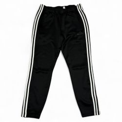Adidas black track pants 3 stripes snap button sides