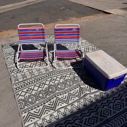 2 Beach Chairs And Ice Chest 