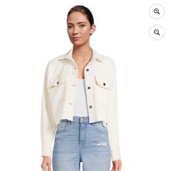 No Boundaries Utility lightweight frayed edge bottom shacket/jacket in Natural