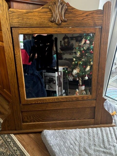 Antique Oak Wood Vanity Mirror 