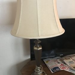 Lamp, Antique Brass finish and sturdy shade.