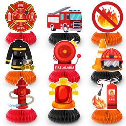 9pcs Firetruck Honeycomb Centerpieces (New, Unopened)