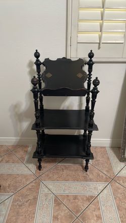 Black Victorian Bible 3-Tier Wooden Shelf Stand