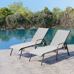 B368-Crestlive Products Outdoor Chaise Lounge Chair,5-Position Pool Lounge Chairs with Armrests Sunbathing Recliner for Patio, Beach, Deck, Yard (2PC 