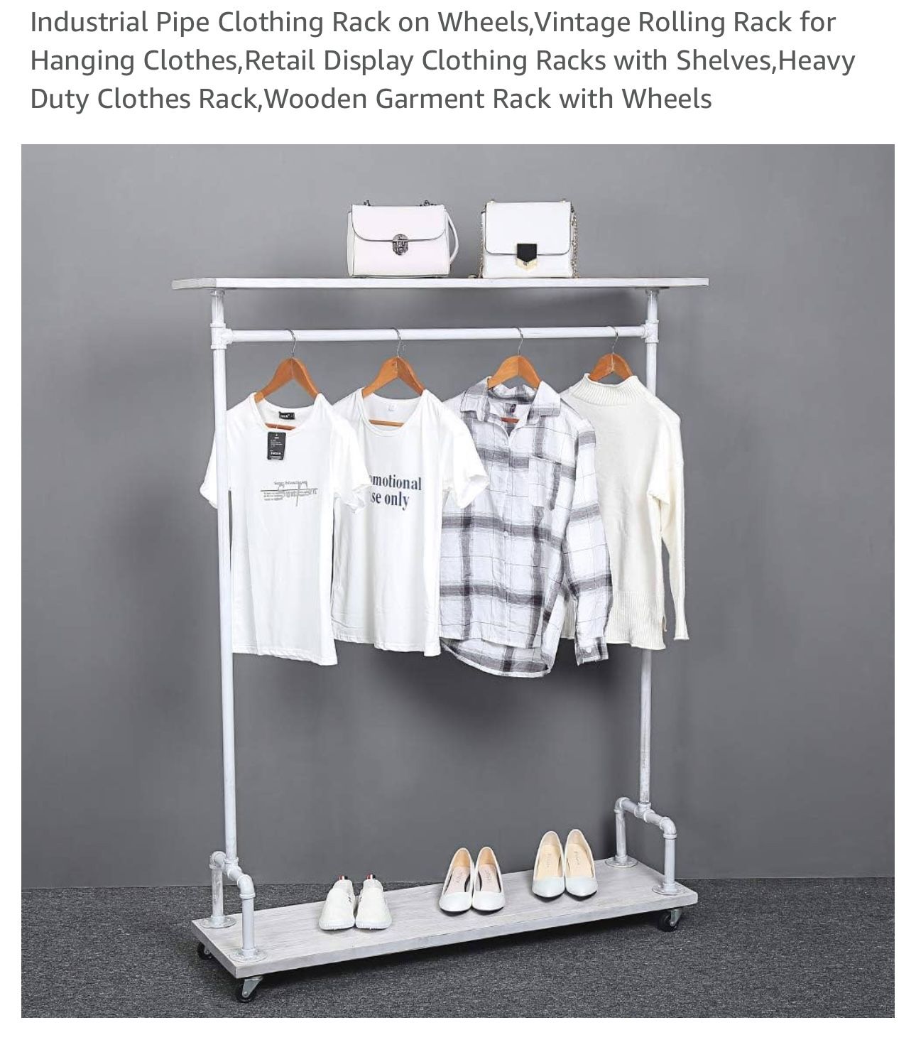 Pipe And Wood Clothes Rack On Wheels