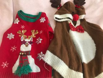 Cute Christmas 🎄 Sweaters For Home Or School 🏫 Fun Day Sweater Size Small For A Toddler Poncho Size 6 For A Girl Can Also Fit A Size 5/6 $10 Each 