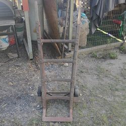 Antique Industrial Steampunk Distressed Iron Wood Rolling Hand truck 