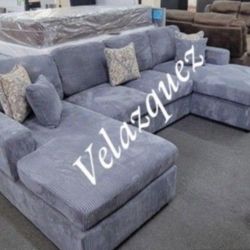 ✅️✅️ 4 pc dark grey corduroy fabric sectional sofa with double chaise ✅️✅