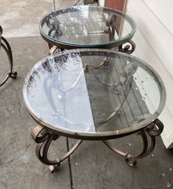 Glass top tables with cast iron base (3 table set)