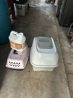 Litter box cat cage half a bottle of litter