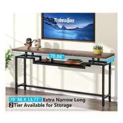 Tribesigns 70 inch Sofa Table, Narrow Long Console Table with 2 Tiers, Industiral TV Console Behind Couch Table with Storage for Entryway, Living Room