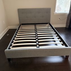 Wayfair Full Size Upholstered Platform Bed Frame — Gray, Tufted Headboard