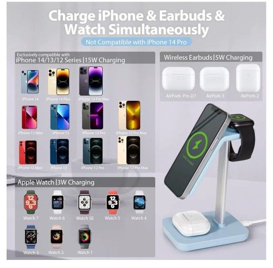 3 IN 1 WIRELESS CHARGER BLUE- NEW