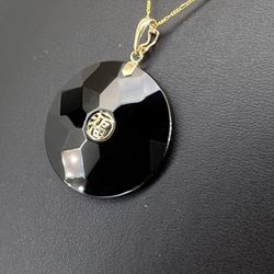10kt Gold Large Onyx Luck Necklace And Pendant Combo 6.90grams 165072 4