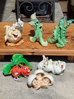 Vintage Anthropomorphic Giggling Groceries Jack Graham Kitschy Fruit & Veggies Fun Figurines Set Of 6