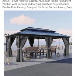 New In Box, 12x20 Polycarbonate Hardtop Gazebo With Curtain And Netting