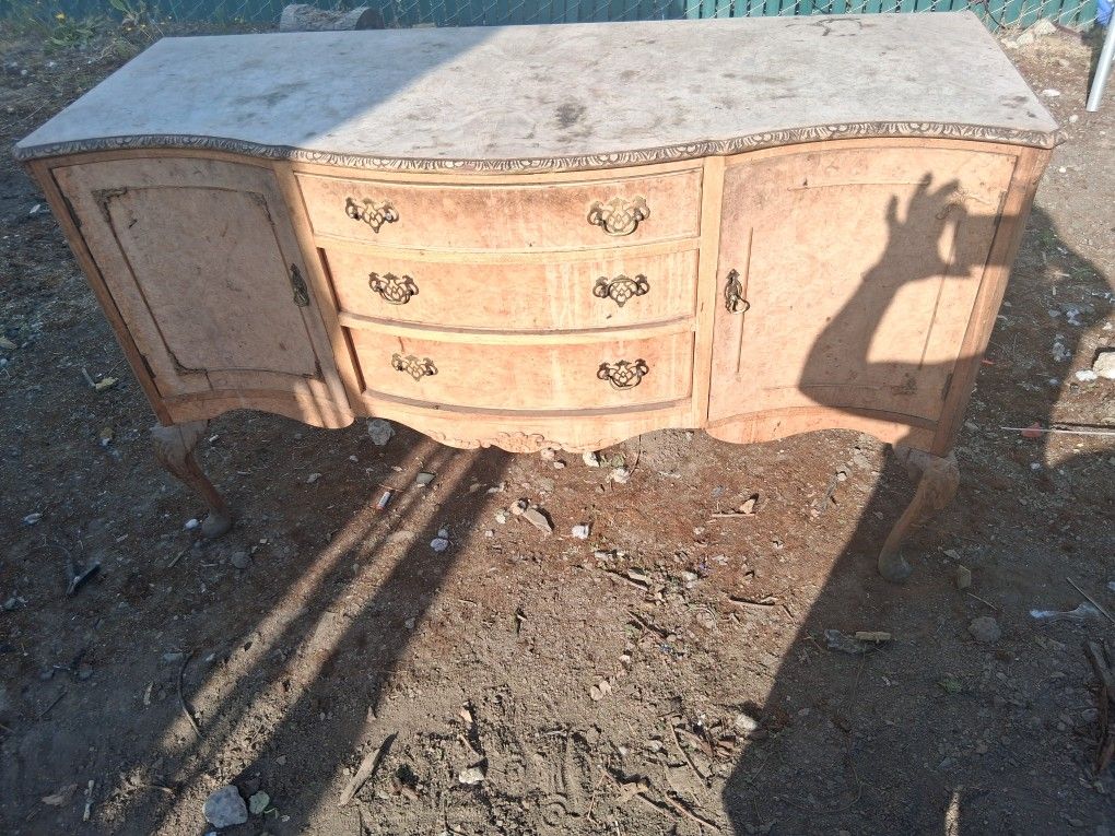 Antique Serpentine Maple Burlwood Sidetable or Buffet