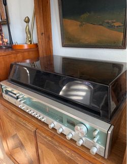 Vintage record player with speakers