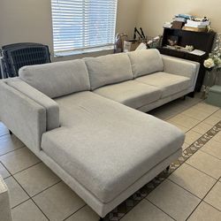 L-Shaped Couch - Living Spaces - Aries Seal Grey Fabric Modern Modular 117″ 2‑Piece Sectional – Left‑Facing Chaise  