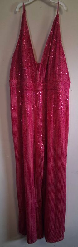 Pink Sequin Jumpsuit with Deep V-Neck size 1xl