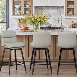 3X Light beige gray 26” swivel faux leather barstools